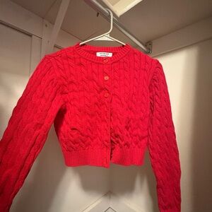 Frankie's Bikinis Cherry Red Cable Knit Cardigan